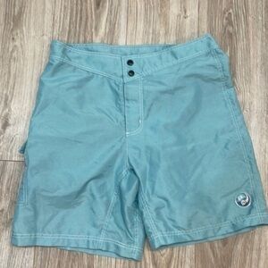 Nike light blue volleyball shorts men size 34 tiny whole on the back of shorts